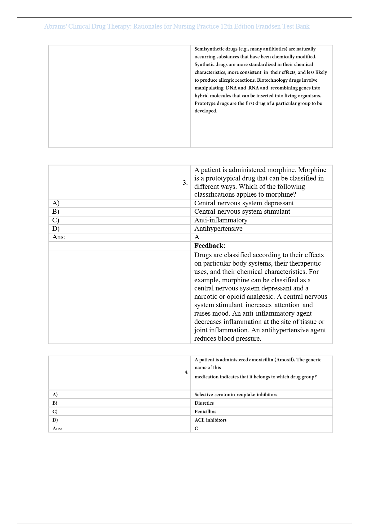 Test Bank for Abrams Clinical Drug Therapy 12th by Frandsen