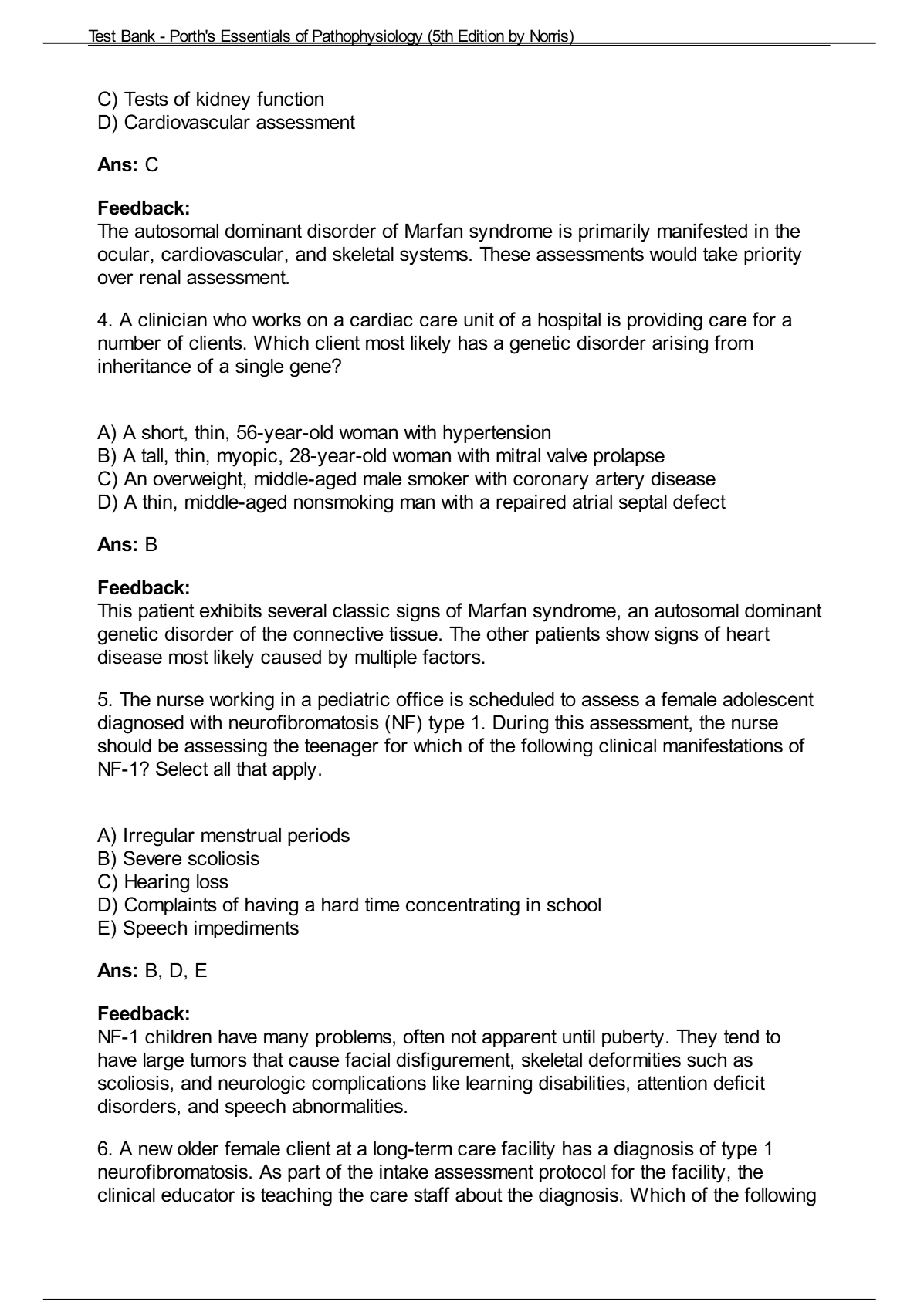 Test Bank for Porth’s Pathophysiology 10e by Norris